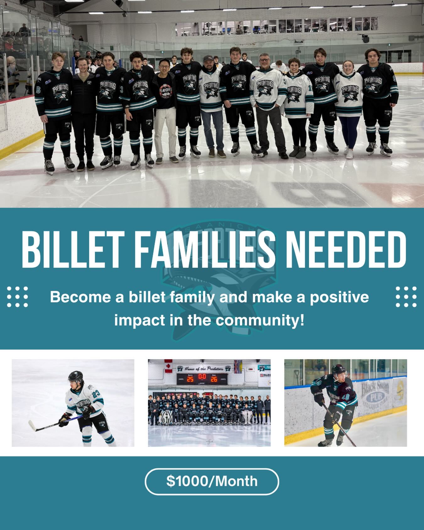 Want to be part of the action this season? 

The Saanich Predators are searching for billet families who can give our players a home away from home. If you love hockey, community, and creating lifelong memories now’s the time! 

Email aydancrawford@gmail.com today!