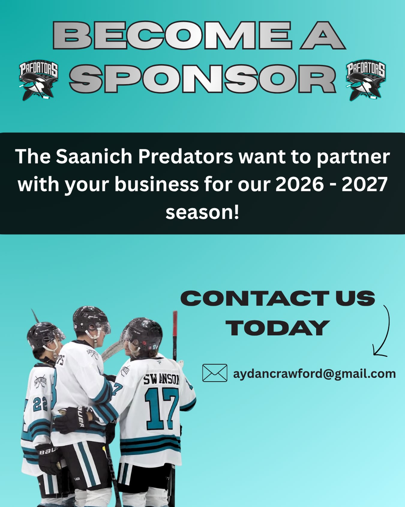 Looking to partner with the Saanich Predators and make an impact in your community? 

Contact us today!