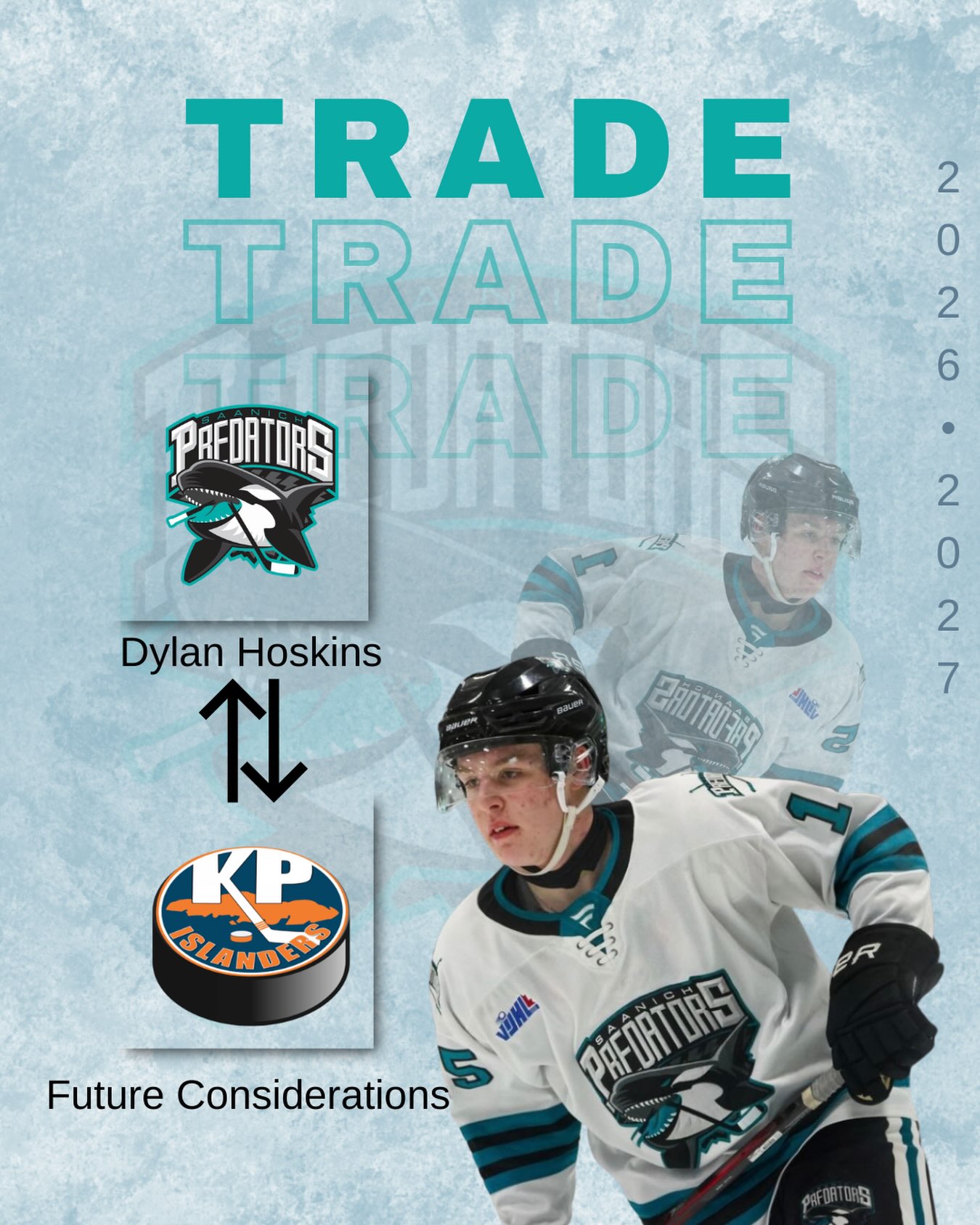 The Saanich Predators have traded Dylan Hoskins to Kerry Park in exchange for Future considerations. 

Thank you for your time with Saanich! 🫍
