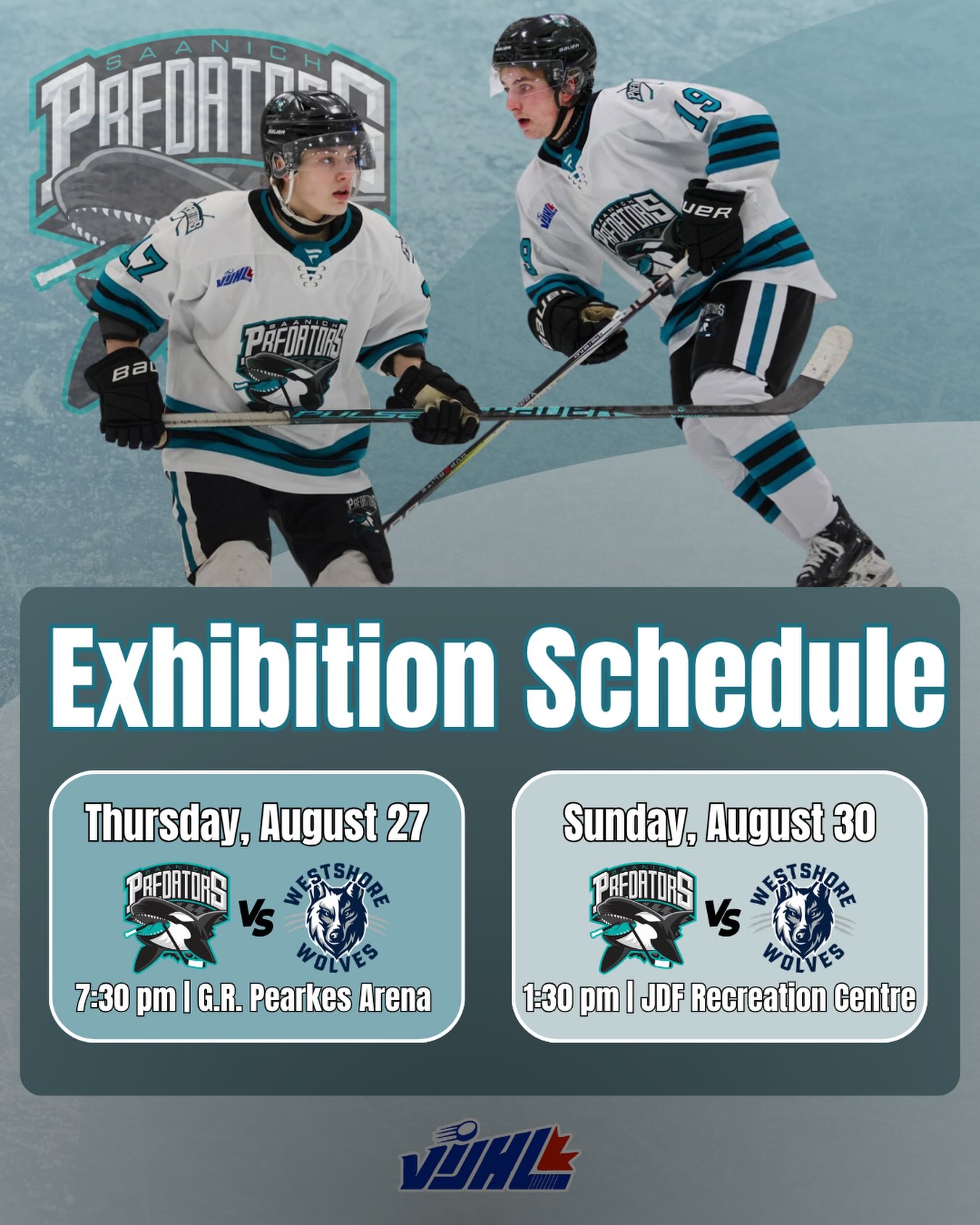 Saanich Predators Exhibition Schedule!