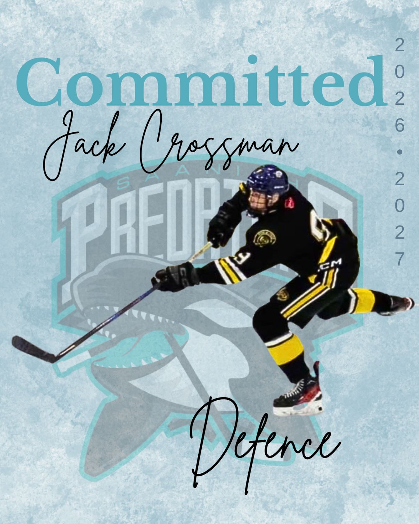 The Saanich Predators are excited to announce the commitment of 2009 born Jack Crosman. Welcome to the Preds Jack! 🫍